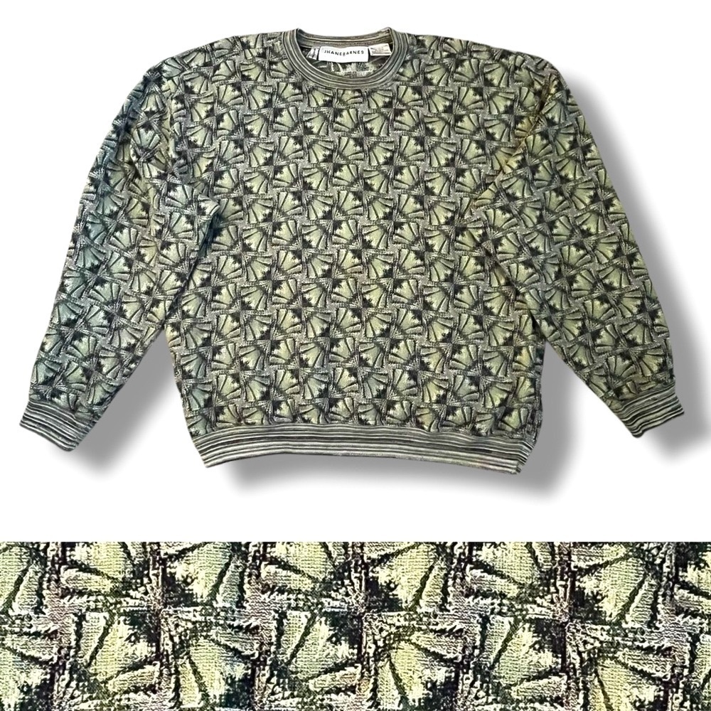 Vintage Jhane Barnes Pullover Dad Sweater OpticalArt Lightweight Cotton Japan XL